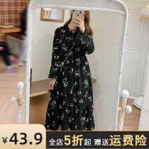 Pregnant women winter dress 2021 New European and American style hipster floral winter dress dress belly does not show tide