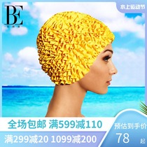 Van Dean waterproof swimming cap ear protection long hair swimming cap womens fashion threaded non-slip solid color non-le head cloth swimming cap