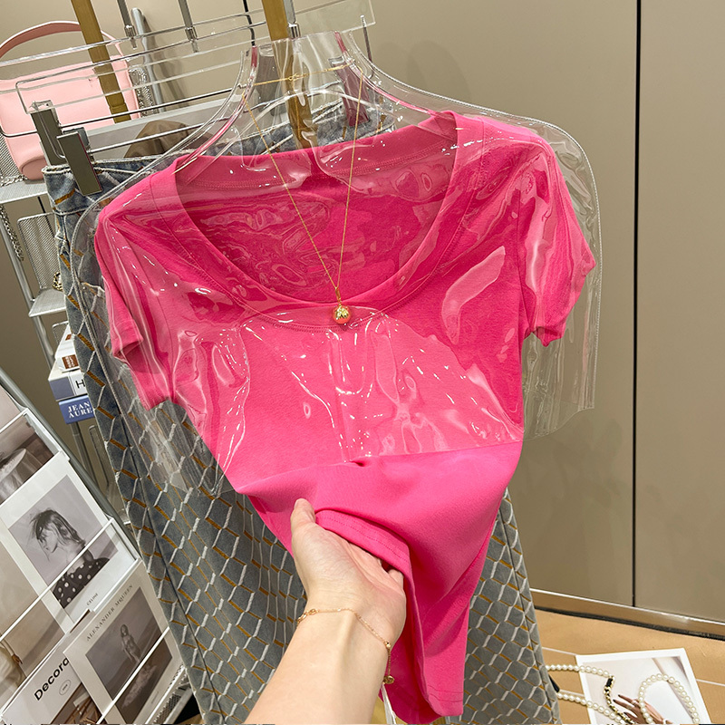 Pure Desire Style Summer 2024 New Short-Sleeve T-Shirt for Women ins Trendy Tight-Fitting Collarbone-Exposing Hot Girl Top Half-Sleeve T-Shirt