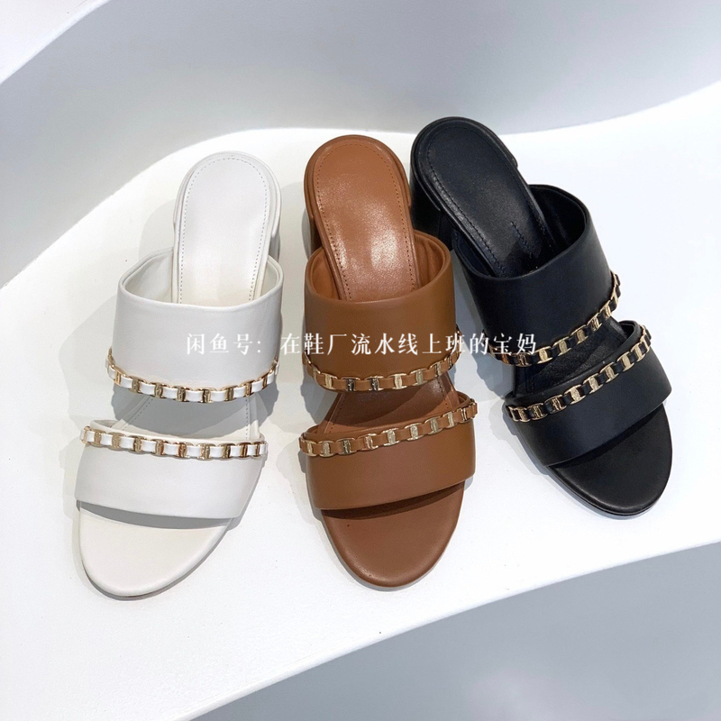 Factory Direct Sales 2026Sf Chain Chunky Heel and Stiletto Heel Sandals, One-Strap Genuine Leather Women's Shoes, Summer Slippers, Versatile and Stylish Factory Direct Sales 2026Sf Chain Chunky Heel and Stiletto Heel Sandals, One-Strap Genuine Leather Women's Shoes, Summer Slippers, Versatile and Stylish