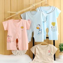 Newborn baby boy open gear short sleeve one-piece clothes Summer thin female princess male baby pure cotton infant summer dress sky