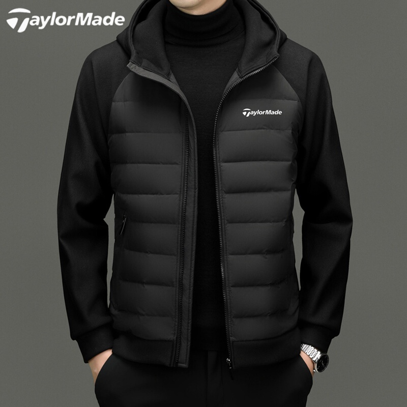 Taylormade Men's 90 White Duck down Hooded down Jacket Outdoor Golf Autumn and Winter Casual Sports Jacket