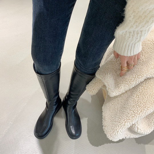 Women's autumn and winter velvet boots 2025 new style knee-high knight boots thick legs slimming Martin boots