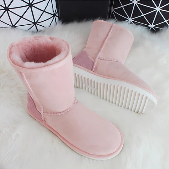 Genuine leather pink snow boots for women 2025 winter new style comfortable fur one-piece mid-calf boots anti-ski cotton shoes