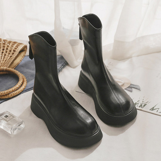 Black Martin boots short boots for women British style autumn and winter plus velvet 2025 new versatile internet celebrity popular thick-soled chimney boots