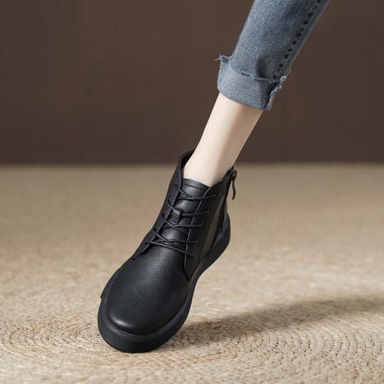 Genuine Leather Martin Boots Women's Soft Sole Soft Surface Retro Autumn and Winter Plus Velvet 2025 New Women's Boots Warm Short Cotton Shoes Short Boots