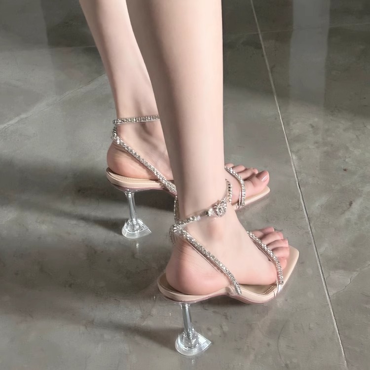C9701 3310K GIÀY CAO GÓT NỮ RSKREGS GẮN ĐÁ GÓT NHỌN MÙA HÈ TRONG SUỐT GIÀY DÉP NỮ G06 SẢN PHẨM MỚI