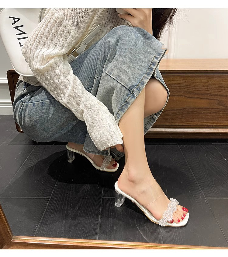 C9780 2760K GIÀY DÉP SANDAL NỮ RSKREGS GẮN ĐÁ GÓT VUÔNG MÙA HÈ TRONG SUỐT GIÀY DÉP NỮ DA BÒ G06 SẢN PHẨM MỚI