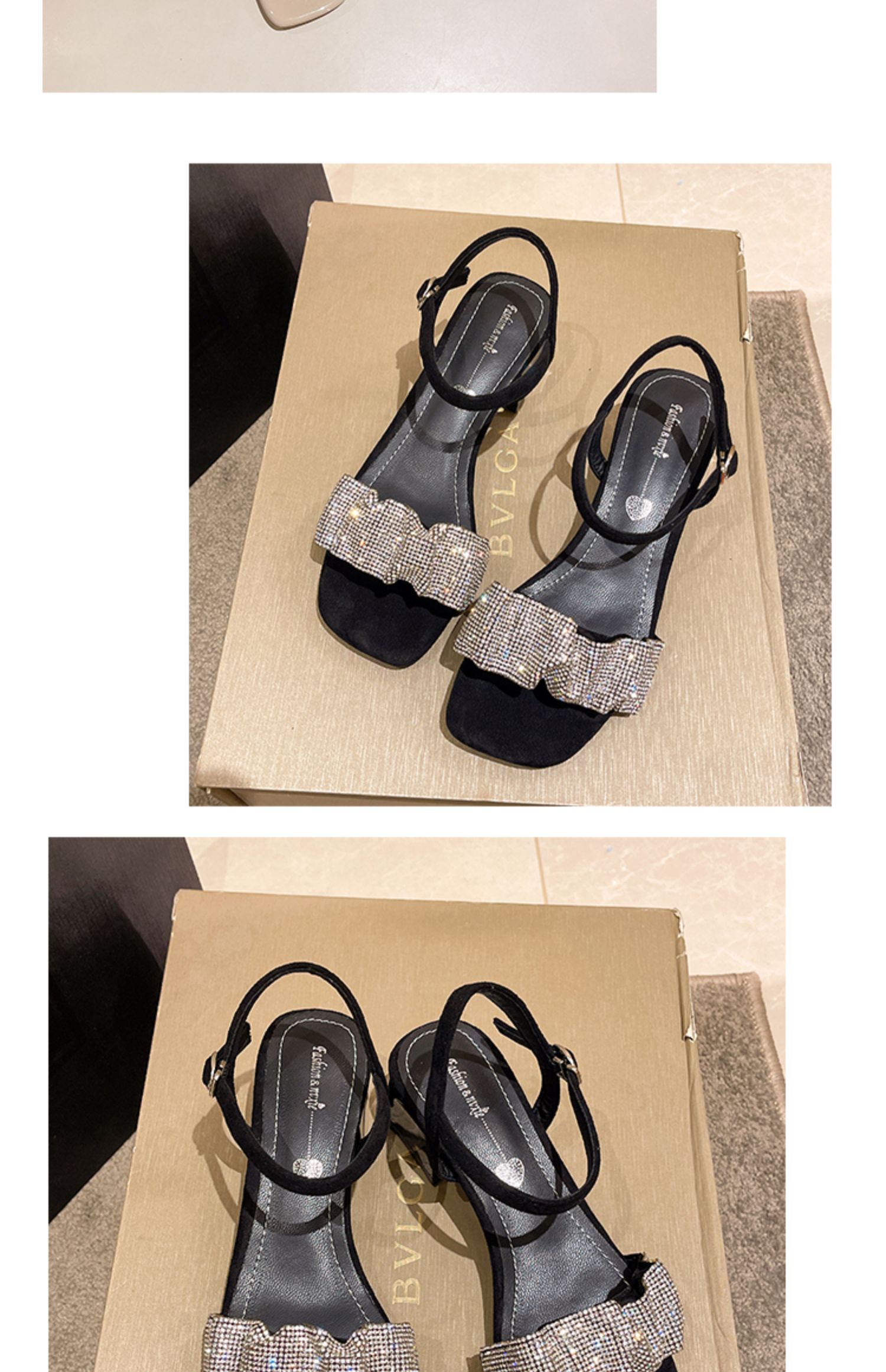 C9685 2660K GIÀY DÉP SANDAL NỮ RSKREGS GẮN ĐÁ GÓT VUÔNG MÙA HÈ QUAI HẬU GIÀY DÉP NỮ DA BÒ G06 SẢN PHẨM MỚI