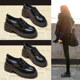 Black genuine leather loafers for women, autumn and winter plus velvet, 2025 new platform thick-soled single shoes, British style small leather shoes