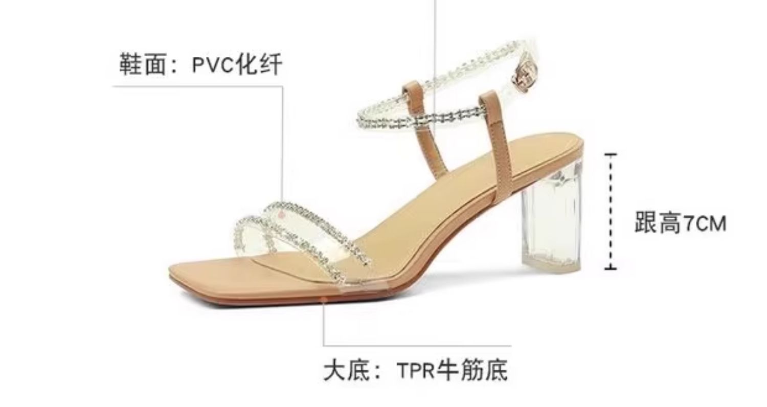 C9668 3310K GIÀY CAO GÓT NỮ RSKREGS GẮN ĐÁ GÓT VUÔNG MÙA HÈ GIÀY DÉP NỮ DA BÒ G06 SẢN PHẨM MỚI