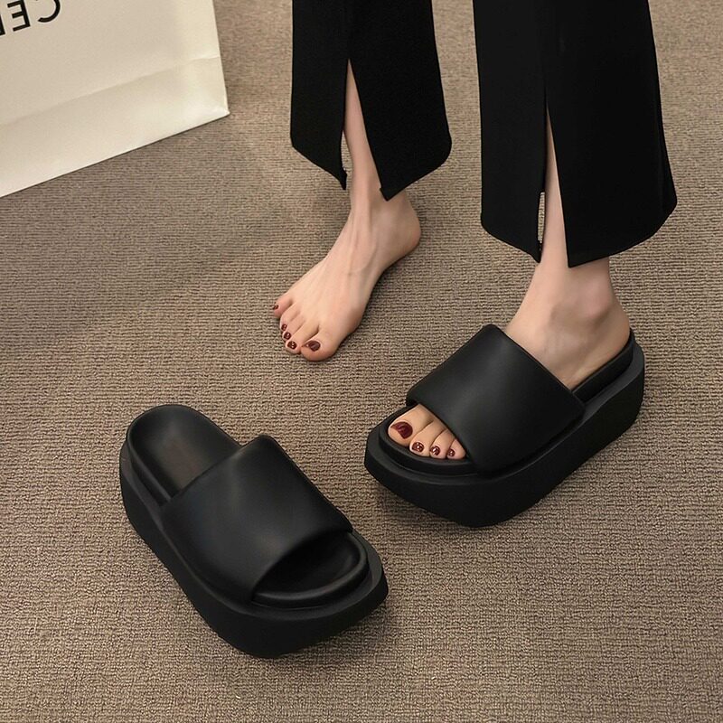 厚底拖鞋女夏季外穿2023年新款小个子时尚百搭舒适一字松糕凉拖鞋