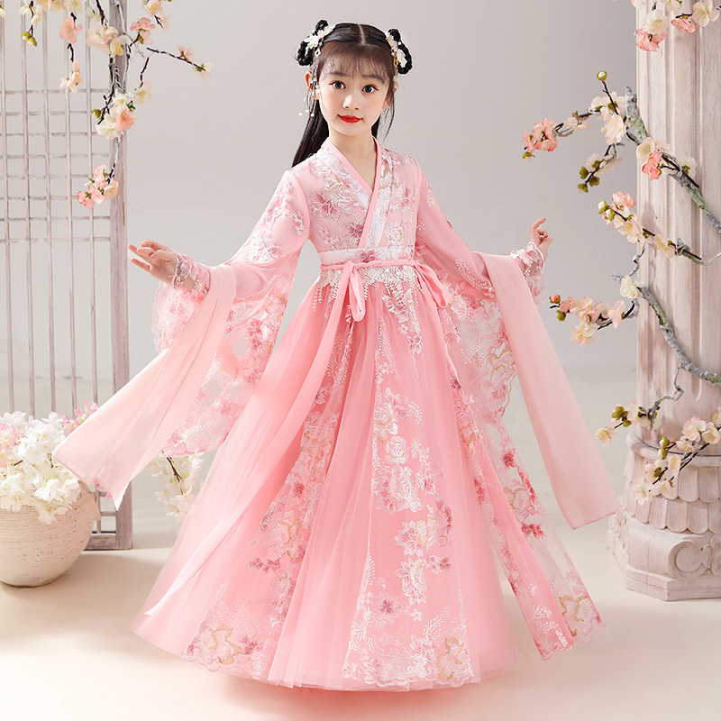 Hanfu Girls' Long-Sleeved Skirt, Baby's Ancient Costume, Chinese Style Super Fairy Dress, Children's Fairy Tang Suit, Spring and Autumn Outfit