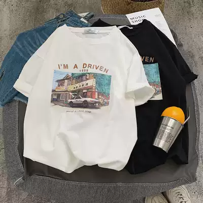 Women's T-shirt short sleeve retro harbor style chic summer top ins tide loose Korean bf handsome T-shirt 2021 New