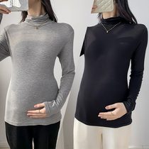 Maternity clothing autumn pure cotton petite tops autumn maternity long-sleeved T-shirts autumn and winter inner turtleneck bottoming shirts