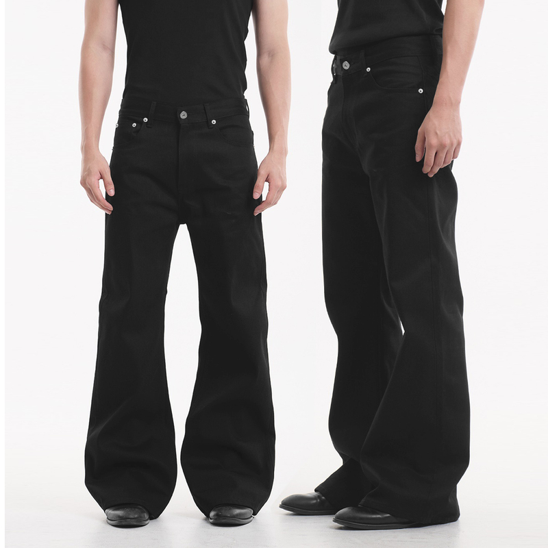[Modern Denim] Waist-Cinching Selvedge Red-Trimmed Flared Jeans Cleanfit Paris Button Denim Raw Denim Long Pants
