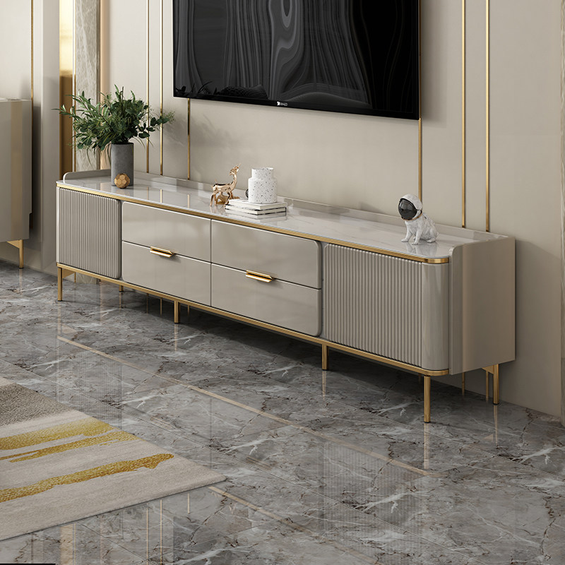 See-won rock board TV cabinet small family type new living room light lavish solid wood TV cabinet tea table combination modern brief