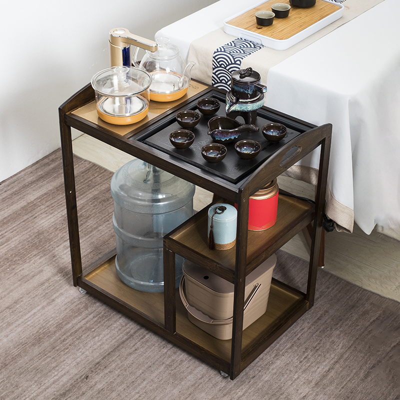 Mobile tea cabinet tea table kettle one table bubble tea tray tea set household solid wood small tea cart boiling tea rack