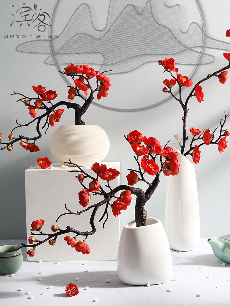 Simulation plum blossom peach blossom branch decoration living room dry flower pot scene plum flower pot planting living room interior decoration fake flower