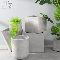 Nordic creative cement flower pot Modern simple personality large square flower pot Floor basin Balcony living room green plant pot