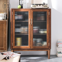 All solid wood dining side cabinet Nordic glass door Wine cabinet Entrance cabinet Simple living room wall household storage bowl cabinet