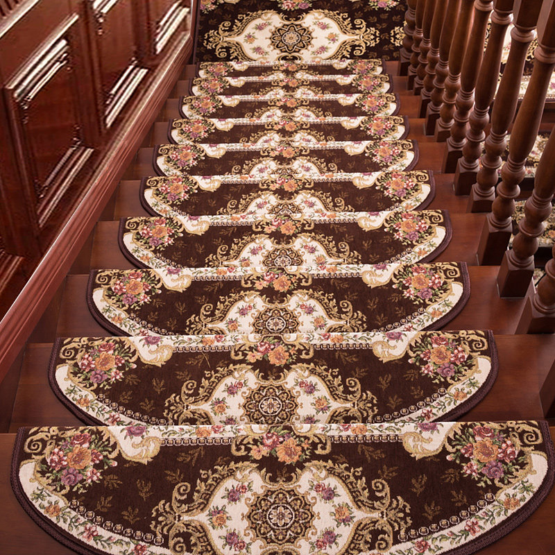 European-style stair step mat glue-free self-adhesive home non-slip stair carpet rotating solid wood stair custom foot mat
