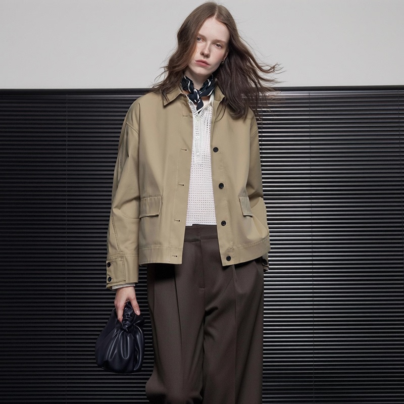 Huaappuw American Retro Style Lapel Khaki Short Casual Loose Workwear Jacket 2025 New Autumn Model Huaappuw American Retro Style Lapel Khaki Short Casual Loose Workwear Jacket 2025 New Autumn Model