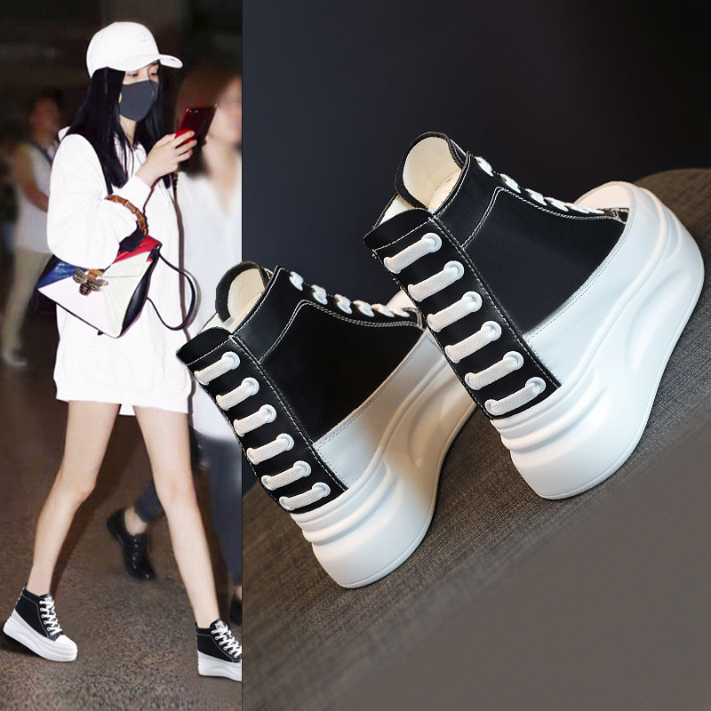 Inner heightening small white shoes women's 2021 spring new all-match thin ins tide leather high tube 8cm thick bottom platform shoes