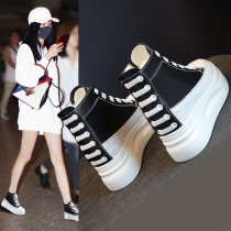 Inside heightening small white shoes women 2021 spring new 100 hitch slim-ins tide genuine leather high help 8cm thick bottom pine pastry shoes