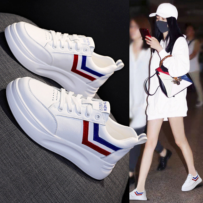 Increased small white shoes in the spring of 2022 new thick soles with skirts in spring tide leather casual shoes