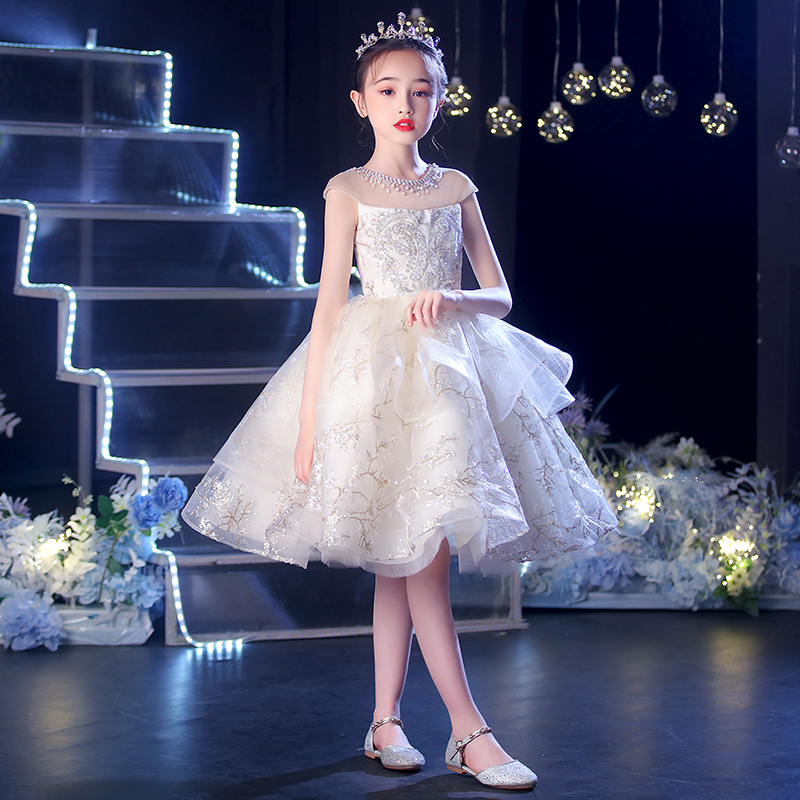 Children's dress princess dress foreign atmosphere winter girls high-end host birthday fluffy yarn catwalk piano performance costume