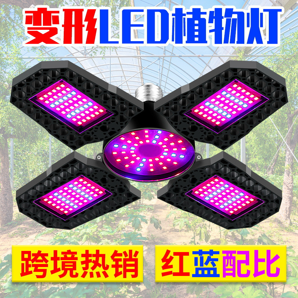 LED full spectrum plant lamp folding four-leaf red blue spectral planting lamp 100W nursery growth lamp multi-meat upper colour