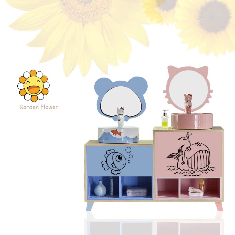 Tom And Jerry Original Children's Bath Cabinet Parent-child Handwashing Tables Ins Nordic Wind Primary-secondary washbasin
