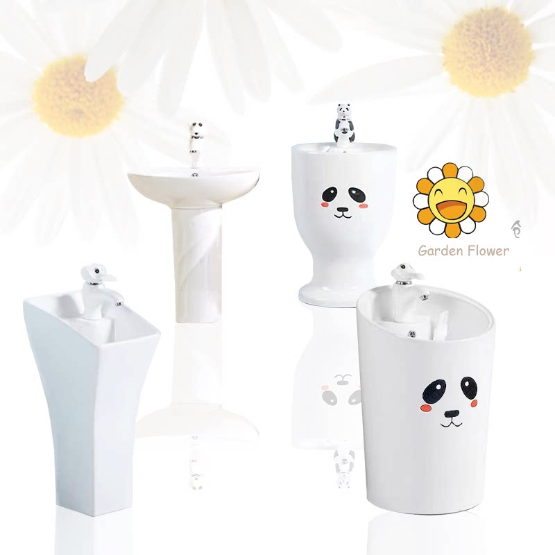 Garden Flower Cartoon Children Wash Basin Ceramic Small Red Book Recommended Cartoon Column Basin Mini color