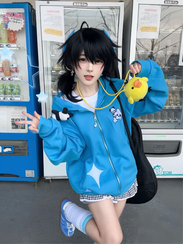 Malt Little Bone (Panda Shining Star) Original Blue Cute Panda Embroidery Spring and Autumn Jacket Top
