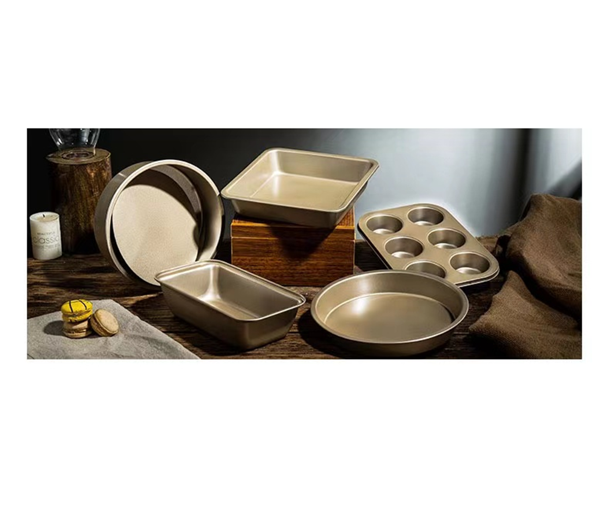 Spot Baking Suit 8 Inch Live Bottom Cake Mold Gold Nonstick 6 Lian Cup Pizza Baking Tray Toast Cake Mold