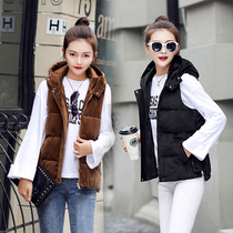 Autumn and winter short down cotton vest female Korean version of New loose thick gold velvet cotton vest hooded waistcoat