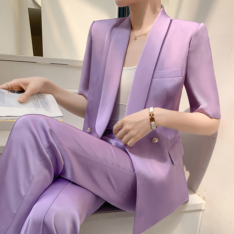 Purple Suit Set for Women 2026 Summer New Casual Thin Formal Wear High-End Flared Pants Blazer for Women