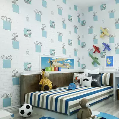 Non-woven 3D wallpaper self-adhesive modern girl net red bedroom children's room brick wallpaper background wall cartoon wallpaper