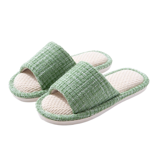 买一送一透气亚麻拖鞋女情侣家居室内春秋家用四季防滑棉麻布拖男