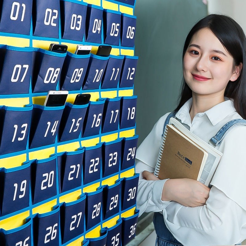 Wall-mounted card bag rear wall separated storage bag classroom student mobile phone hanging bag mobile phone bag card belt wall large