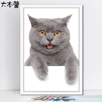 Cute pet cat Blue cat diy digital oil painting hand-painted decorative painting Digital oil painting creative gift customization