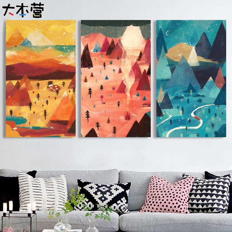 Base Camp Modern minimalist DIY digital oil painting abstract creative landscape triangle mountain decorative painting handmade oil painting