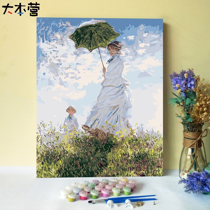 Monet famous painting parasol woman Sunrise impression Sunset on the Seine diy digital oil painting Filled digital painting