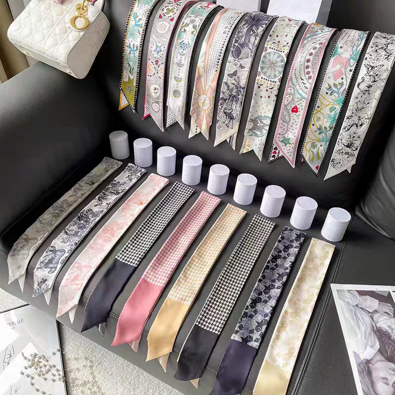 Twill Silk Scarf for Tying on Bags, Handle Wrap, Princess Diana Tote Bag Strap, Thin Long Narrow Silk Ribbon for Neck Tie Twill Silk Scarf for Tying on Bags, Handle Wrap, Princess Diana Tote Bag Strap, Thin Long Narrow Silk Ribbon for Neck Tie
