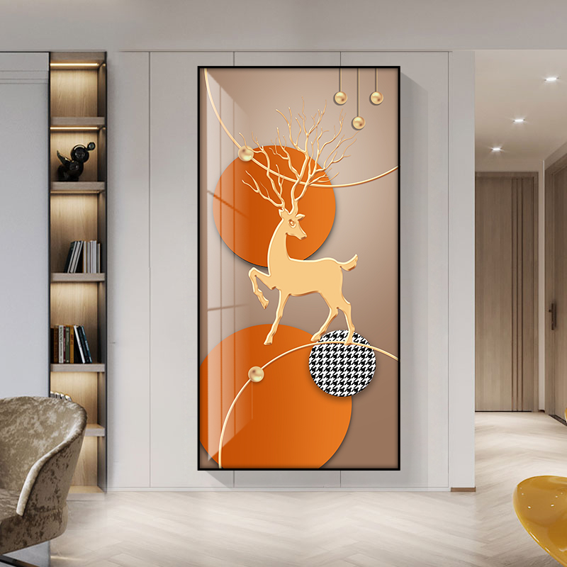 Nordic orange porch decorative painting modern minimalist geometric deer vertical mural living room entry corridor aisle hanging painting