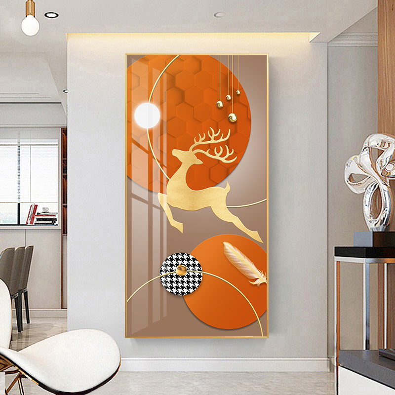 Light luxury porch decorative painting high-grade entrance corridor end hanging painting modern simple living room mural vertical deer
