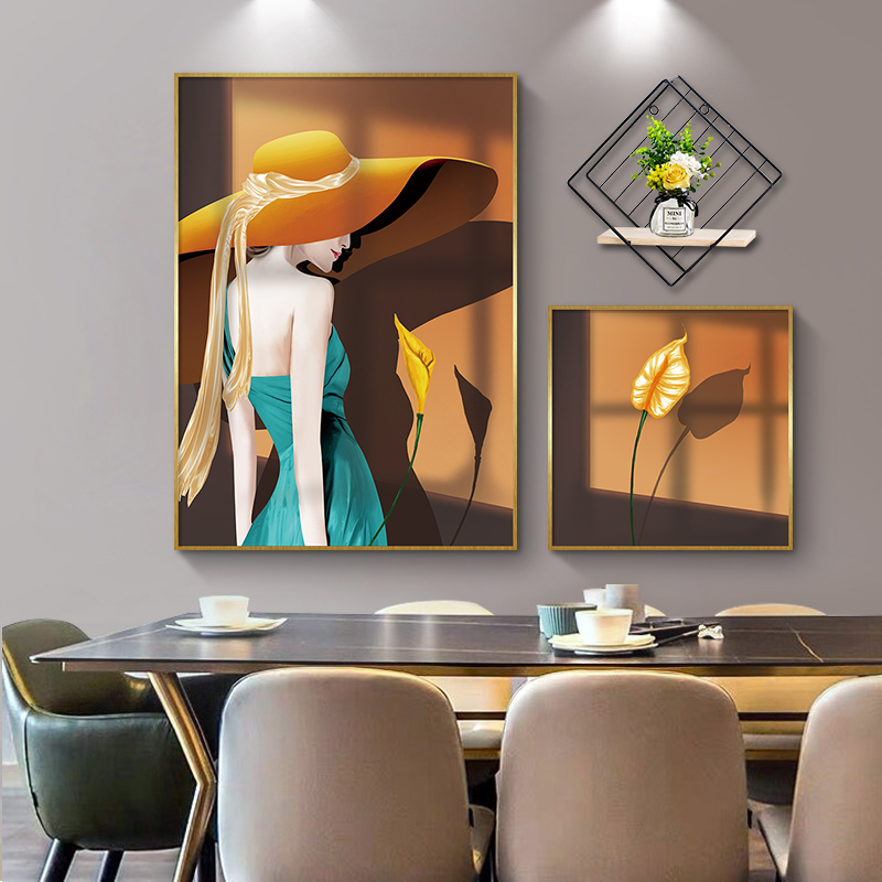 Nordic Wind Dining Hall Decoration Painting Modern Table Wall Creativity Composition Hanging Painting Personality Beauties Light Lavish Dining Hall Frescoes
