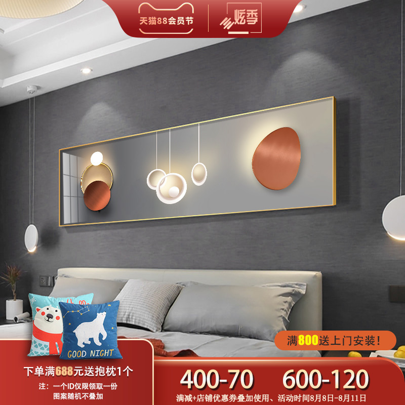 Modern light luxury bedroom decorated Northern European American women's light and shadow geometry hanging master bedroom warm wall painting