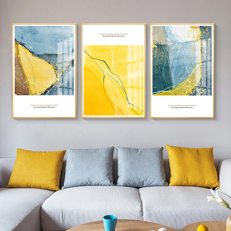 Nordic style decoration drawing room sofa background wall modern minimalist restaurant murals light luxury high-end three-link painting